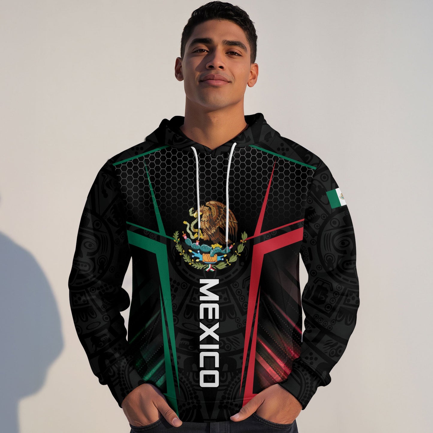 Mexican Black Green Red Flag Eagle Aztec Hexagon Mens Sudadera De Mexico Hoodie