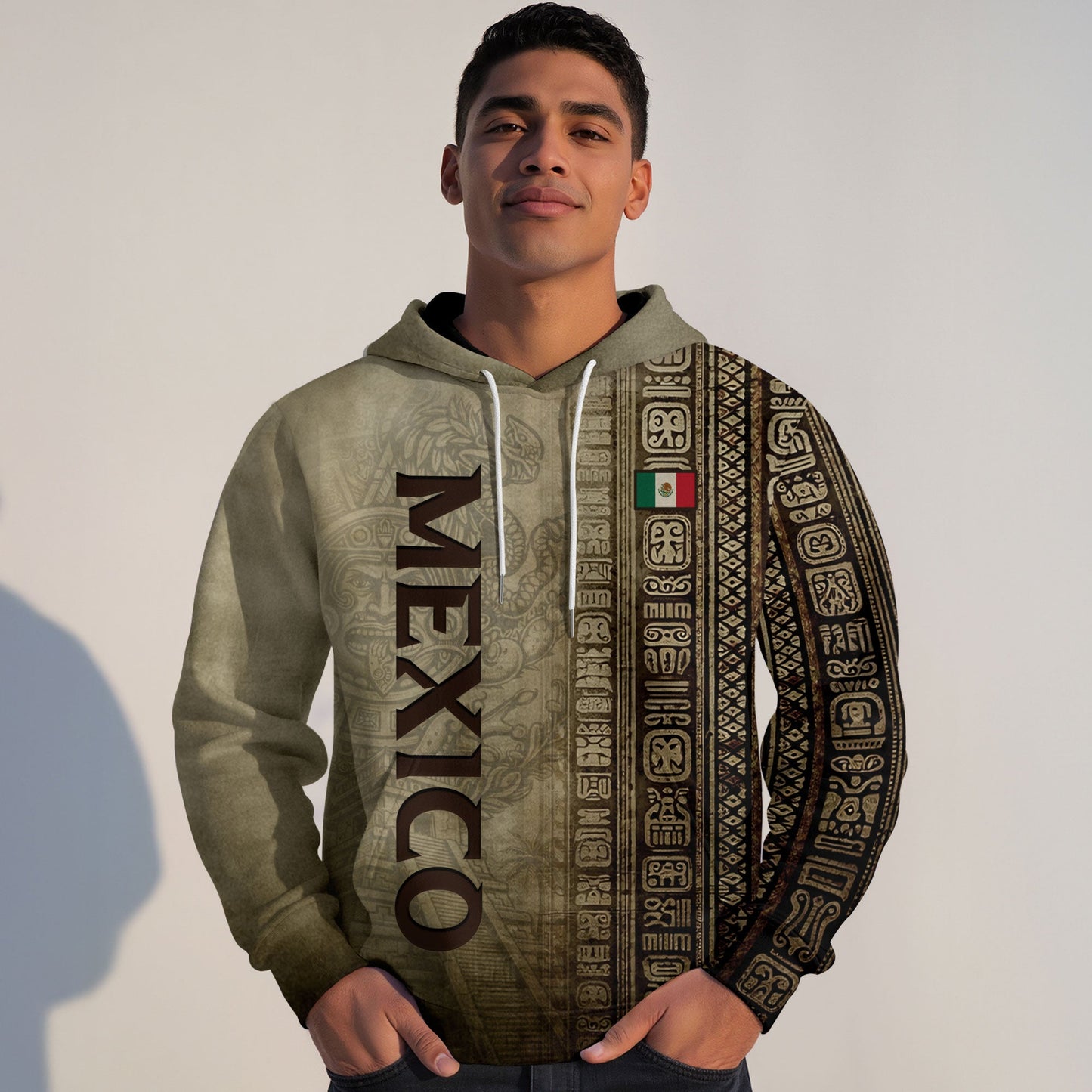 Mexican Vintage Vertical Logo Aztec Heritage Mens Sudadera De Mexico Hoodie
