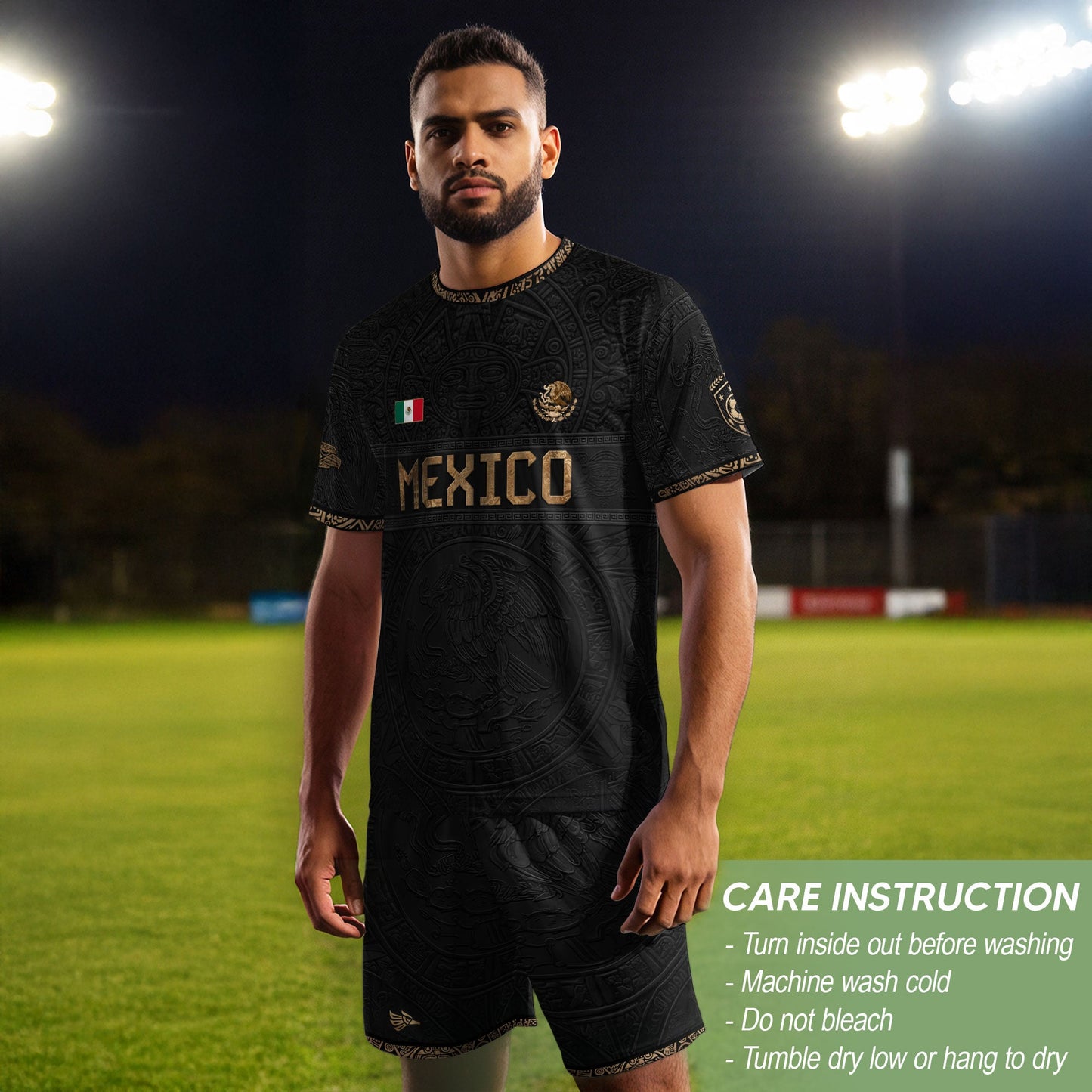 Mexico Heritage Black Bronze Vintage Athletic Aztec Calendar Soccer Jersey