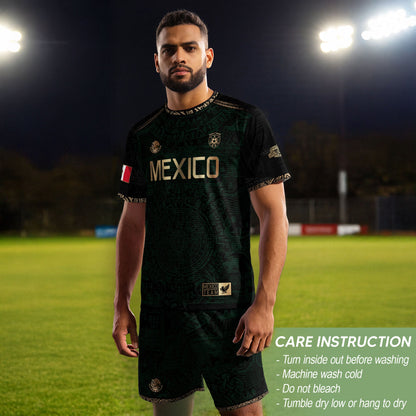 Mexico Heritage Dark Green Gold Vintage Athletic Aztec Calendar Soccer Jersey