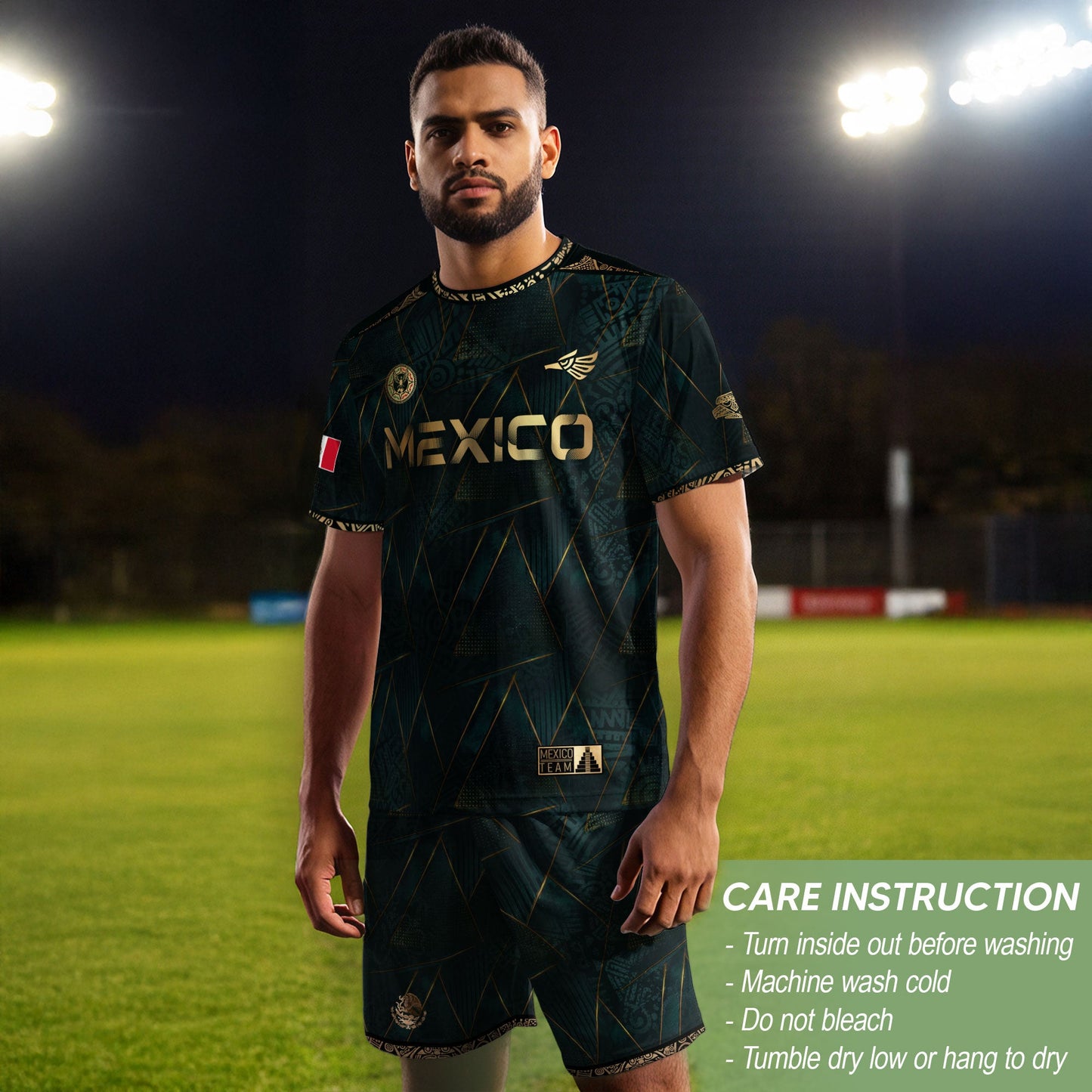 Mexico Heritage Dark Green Gold Vintage Tribal Aztec National Soccer Jersey