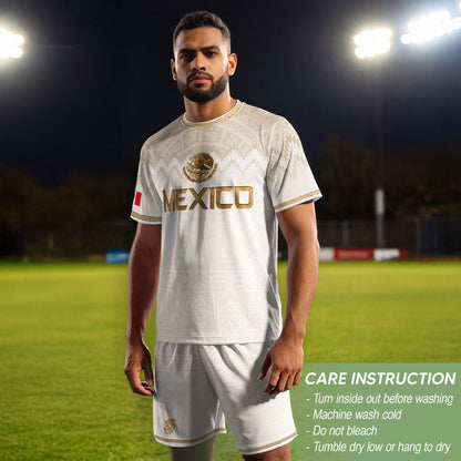 Mexico Heritage Orgullo Mexicano Beige Gold Aztec Pyramid Sun Stone Soccer Jersey