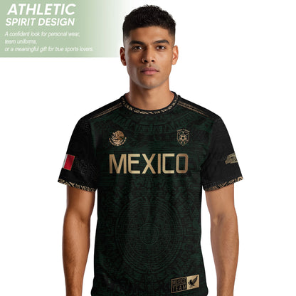 Mexico Heritage Dark Green Gold Vintage Athletic Aztec Calendar Soccer Jersey