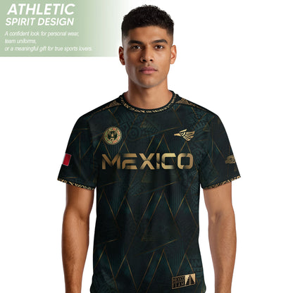 Mexico Heritage Dark Green Gold Vintage Tribal Aztec National Soccer Jersey