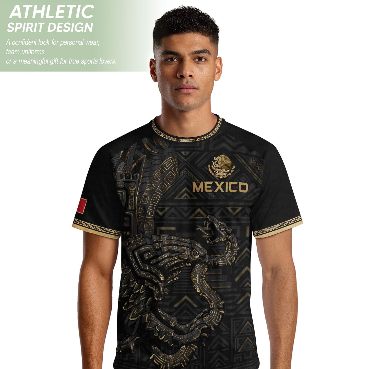 Mexico Heritage Orgullo Mexicano Black Gold Aztec Quetzalcoatl Pyramid Soccer Jersey