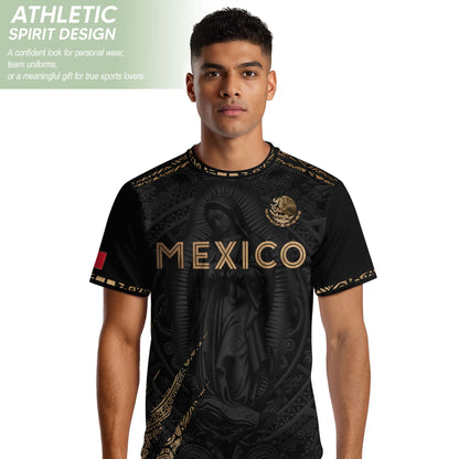 Mexico Heritage Orgullo Mexicano Black Gold Virgin Mary Guadalupe Catholic Soccer Jersey
