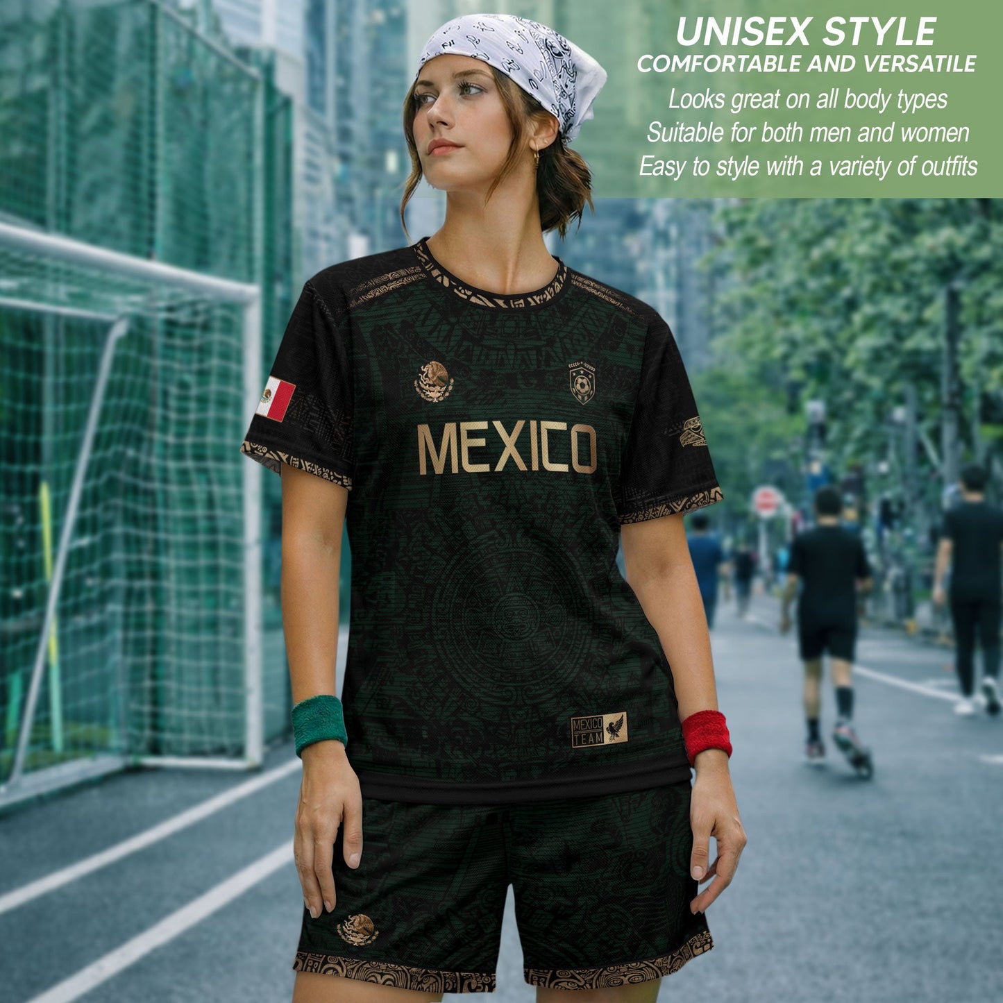 Mexico Heritage Dark Green Gold Vintage Athletic Aztec Calendar Soccer Jersey