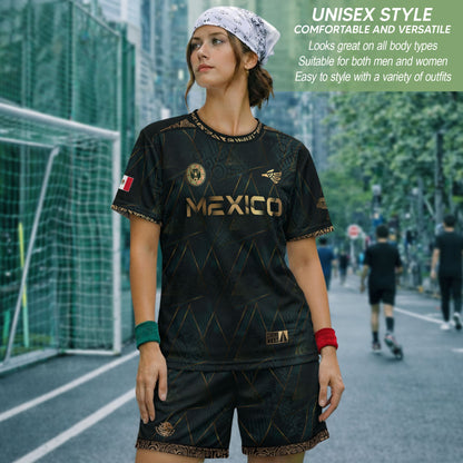 Mexico Heritage Dark Green Gold Vintage Tribal Aztec National Soccer Jersey