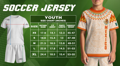 Beige Mexico Soccer Jersey Kids Set Aztec Calendar Mexican Youth Football Shirt Shorts