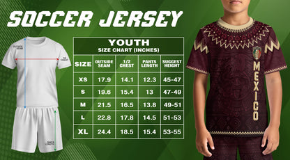 Mexico Soccer Jersey Kids Shorts Set Maroon Aztec Culture Youth Football Outfit Kit