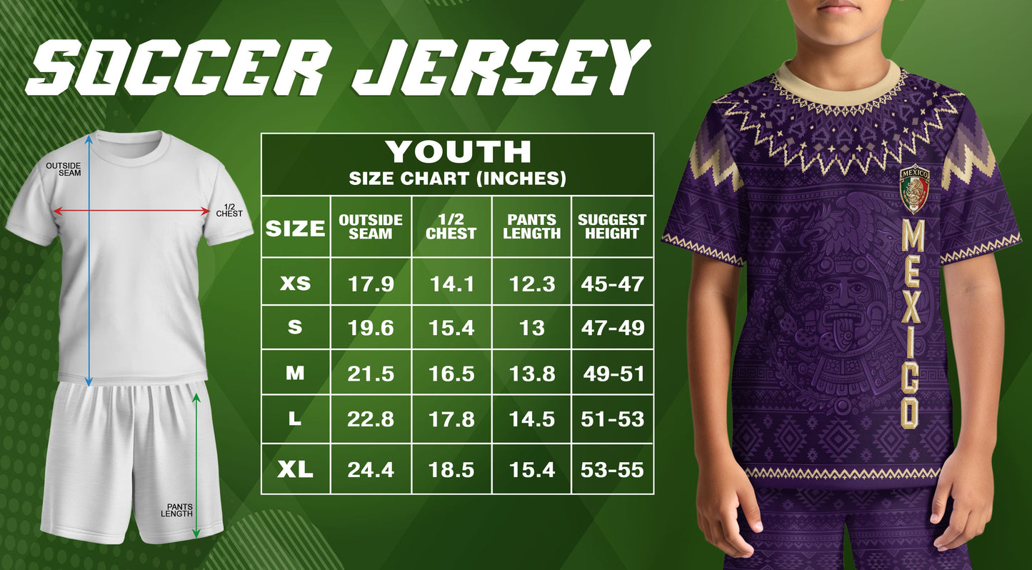 Mexico Soccer Jersey Kids Set Aztec Warrior Purple Gold Mexican Football