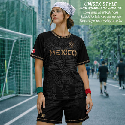 Mexico Heritage Orgullo Mexicano Black Gold Eagle Aztec Calendar Soccer Jersey
