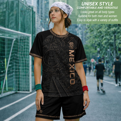 Mexico Heritage Orgullo Mexicano Black Aztec Pyramid Calendar Vintage Soccer Jersey