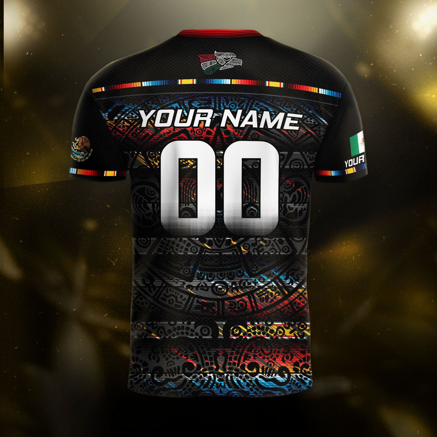 Custom Mexico Soccer Jersey Black Modern Aztec Calendar Design