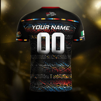 Custom Mexico Soccer Jersey Black Modern Aztec Calendar Design
