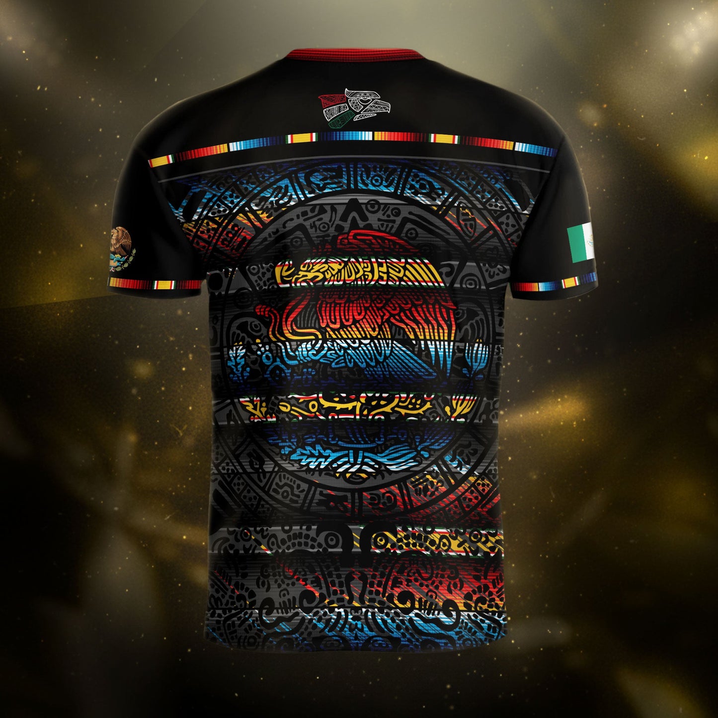 Mexico Soccer Jersey Black Aztec Calendar with Color Accents