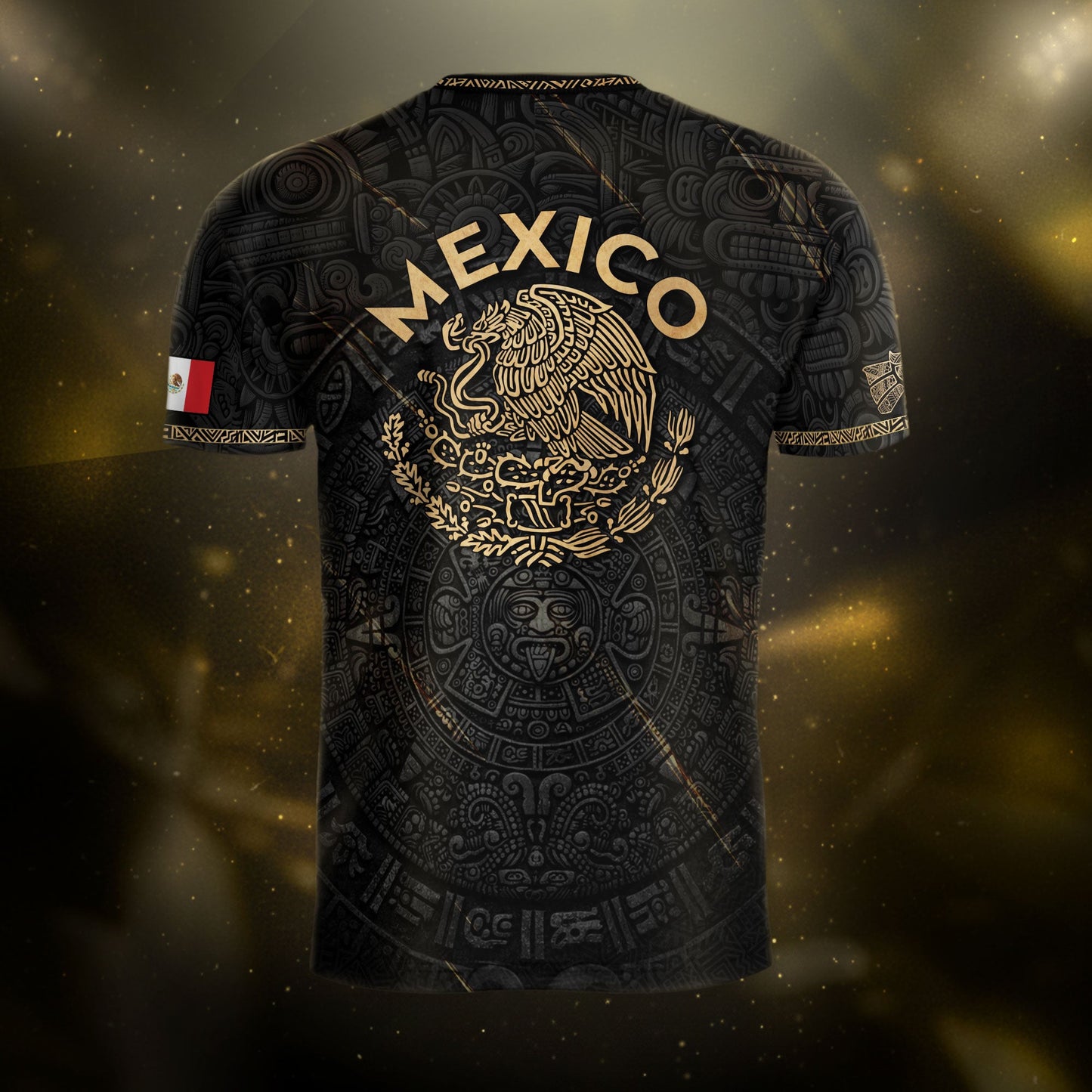 Mexico Black Gold Aztec Calendar Eagle Heritage National Football Soccer Jersey