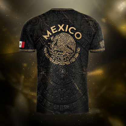 Mexico Black Gold Aztec Calendar Eagle Heritage National Football Soccer Jersey