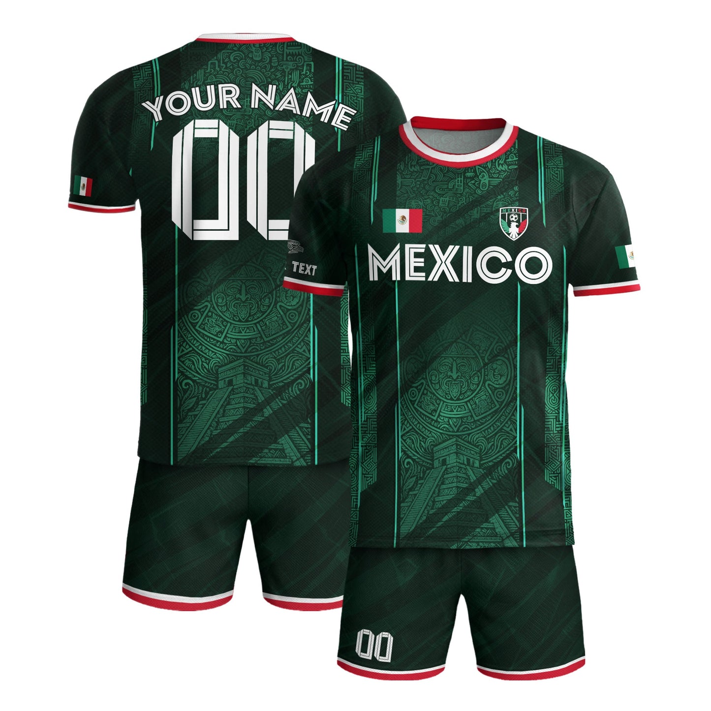 Custom Mexico Green Aztec Pyramid Soccer Jersey