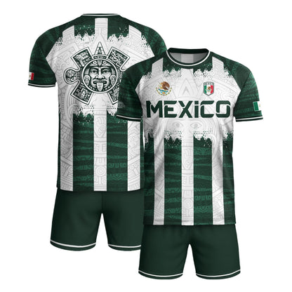 Mexico White Green Aztec Calendar Sun God Heritage National Soccer Jersey