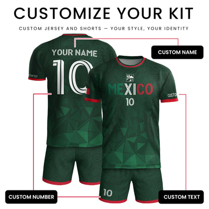 Custom Soccer Jersey Mexico Green Geometric Aztec Design