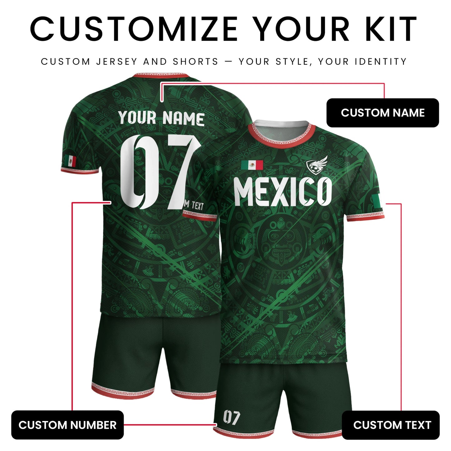 Custom Soccer Jersey Mexico Green Aztec Calendar Design