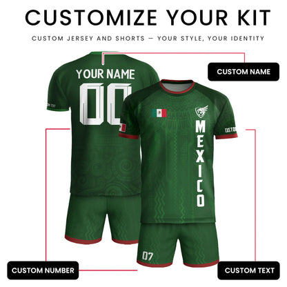 Custom Soccer Jersey Mexico Green Aztec Eagle Serpent Design