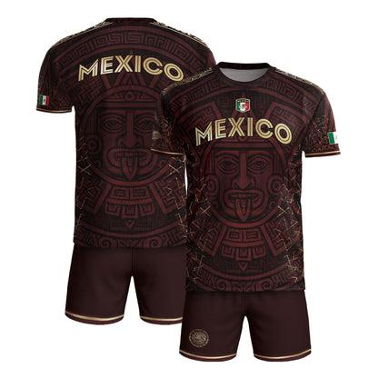 Mexico Burgundy Aztec Sun God Heritage Soccer Jersey