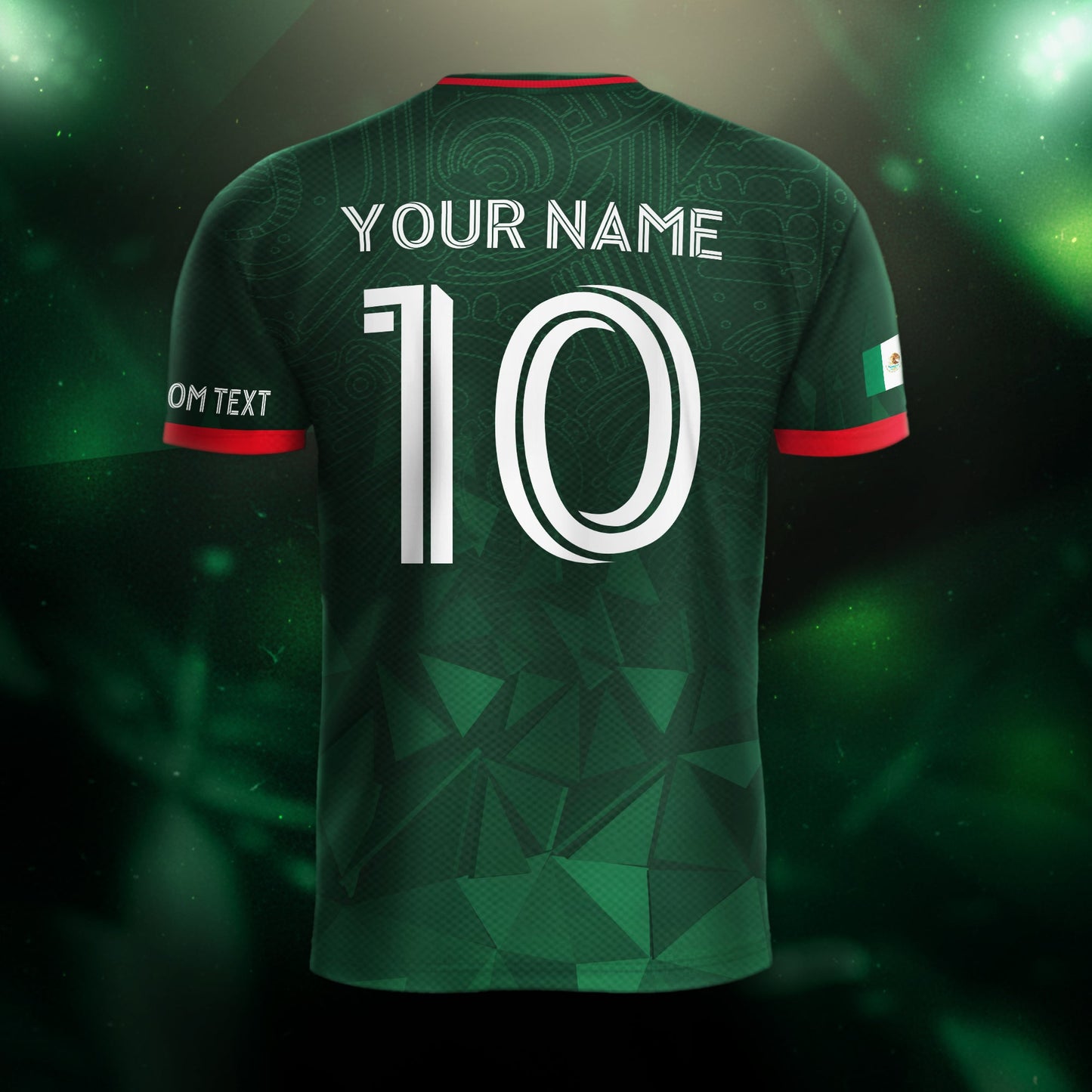 Custom Soccer Jersey Mexico Green Geometric Aztec Design