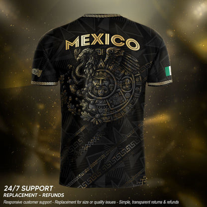 Mexico Soccer Jersey Black Aztec Eagle and Serpent Design