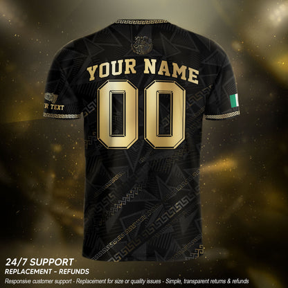 Custom Mexico Black Gold Eagle and Serpent Aztec Heritage Soccer Jersey