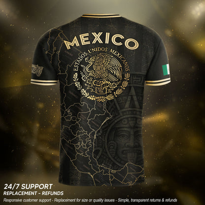 Mexico Black Gold Map Aztec Calendar Heritage Soccer Jersey
