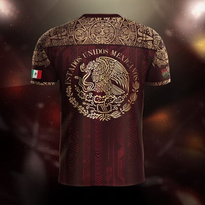 Mexico Red Gold Eagle And Serpent Heritage Soccer Jersey Bundle