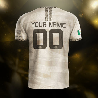 Custom Mexico Beige Aztec Pattern Soccer Jersey