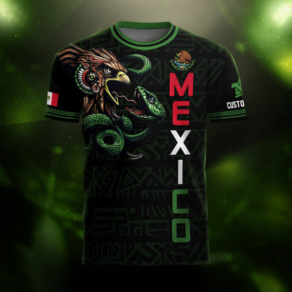 Custom Mexico Black Eagle and Snake Soccer Jersey
