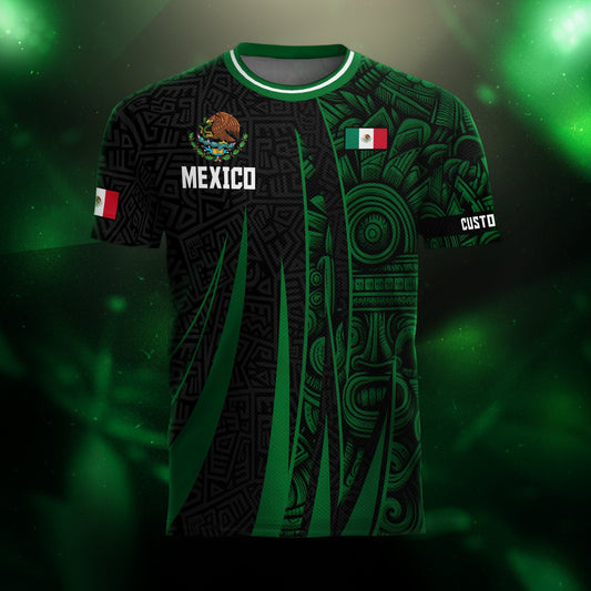 Custom Mexico Aztec Green Stripes Soccer Jersey