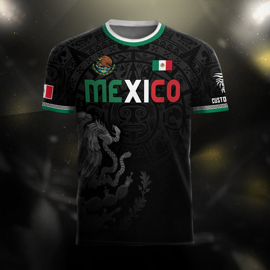 Custom Mexico Aztec Eagle Soccer Jersey Black Heritage Edition