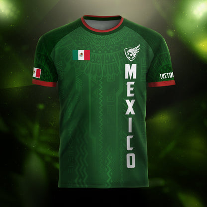 Custom Soccer Jersey Mexico Green Aztec Pattern Design