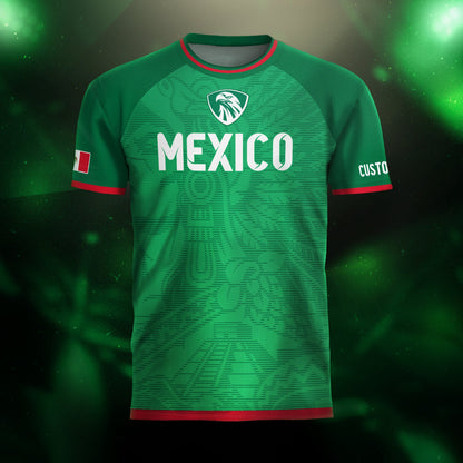 Custom Mexico Green Aztec Pattern Crest Design Soccer Jersey