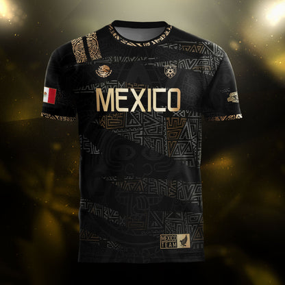 Mexico Black Gold Aztec Heritage Soccer Jersey with Eagle Crest Design Bundle