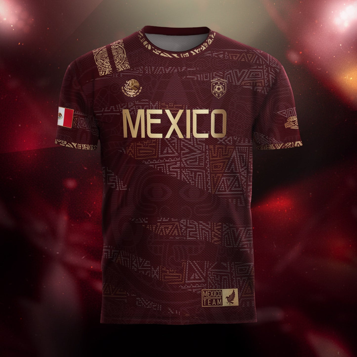 Mexico Soccer Jersey Burgundy Gold Aztec Heritage Eagle Crest