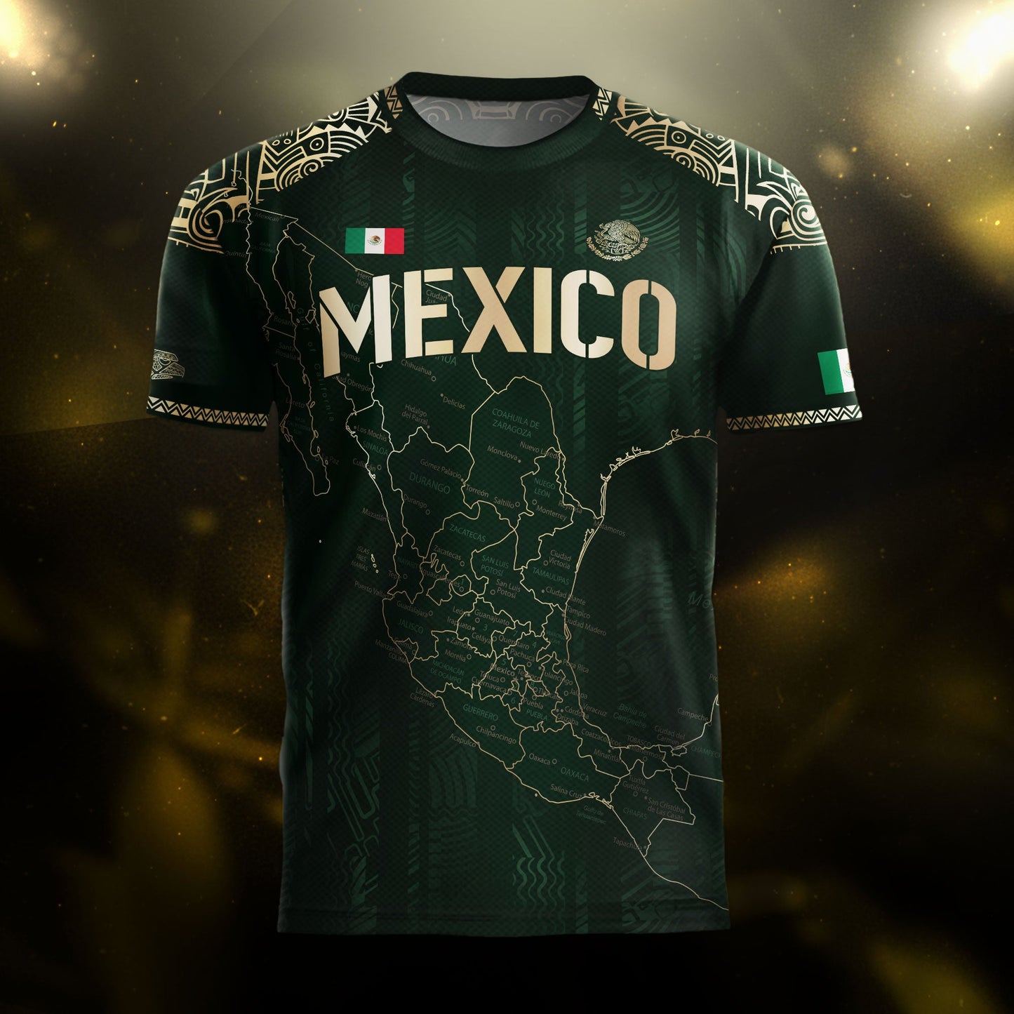 Mexico Soccer Jersey Green Heritage Map Golden Aztec Details