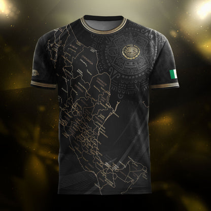 Mexico Soccer Jersey Black Aztec Sunstone Heritage Map Design