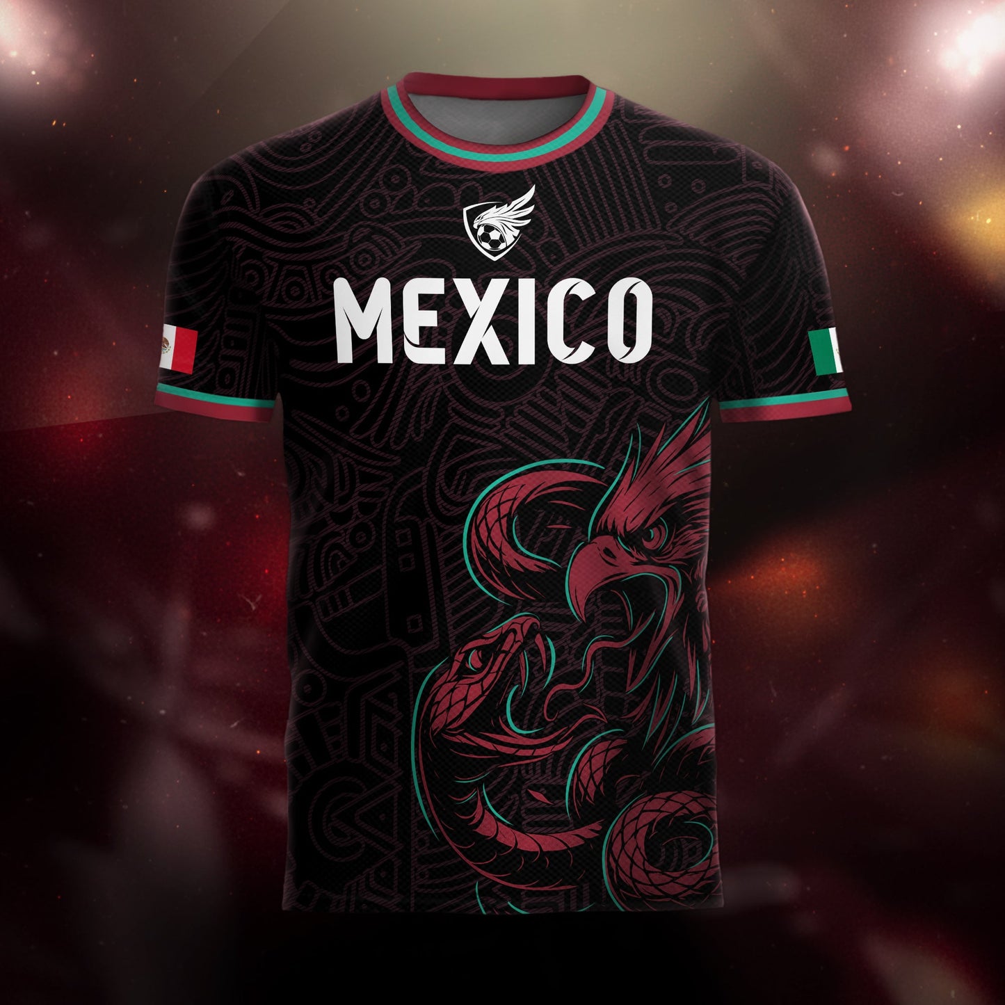 Mexico Black Red Aztec Eagle And Serpent Soccer Jersey