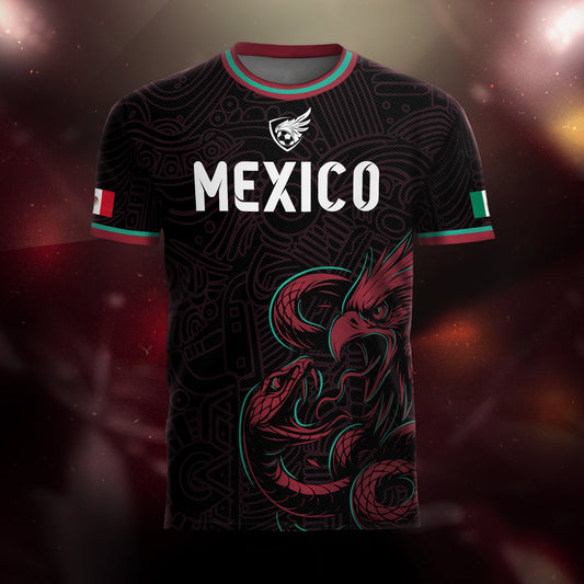 Mexico Black Red Aztec Eagle And Serpent Soccer Jersey