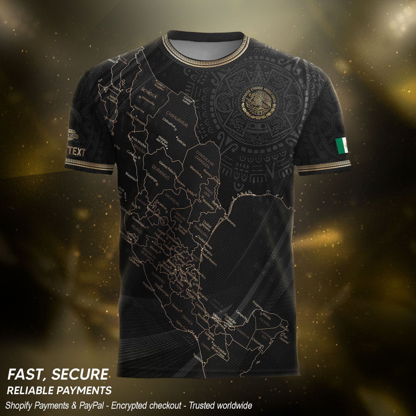 Custom Mexico Black Gold Map Aztec Eagle Heritage Soccer Jersey