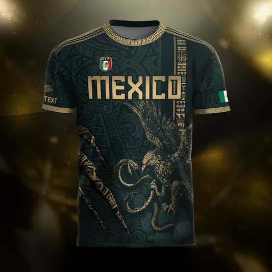 Custom Mexico Green Gold Eagle Claw Aztec Warrior Heritage Soccer Jersey