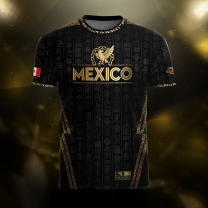 Mexico Black Gold Eagle Emblem Heritage Soccer Jersey