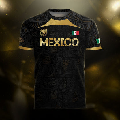 Mexico Black Gold Aztec Pattern Heritage Soccer Jersey
