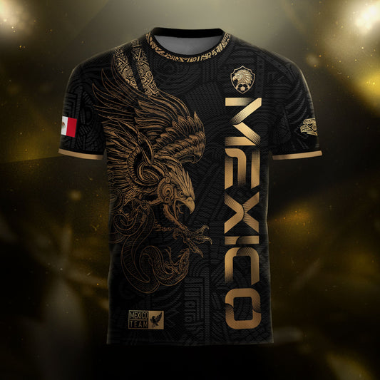 Mexico Black Gold Eagle Aztec Warrior Heritage Soccer Jersey